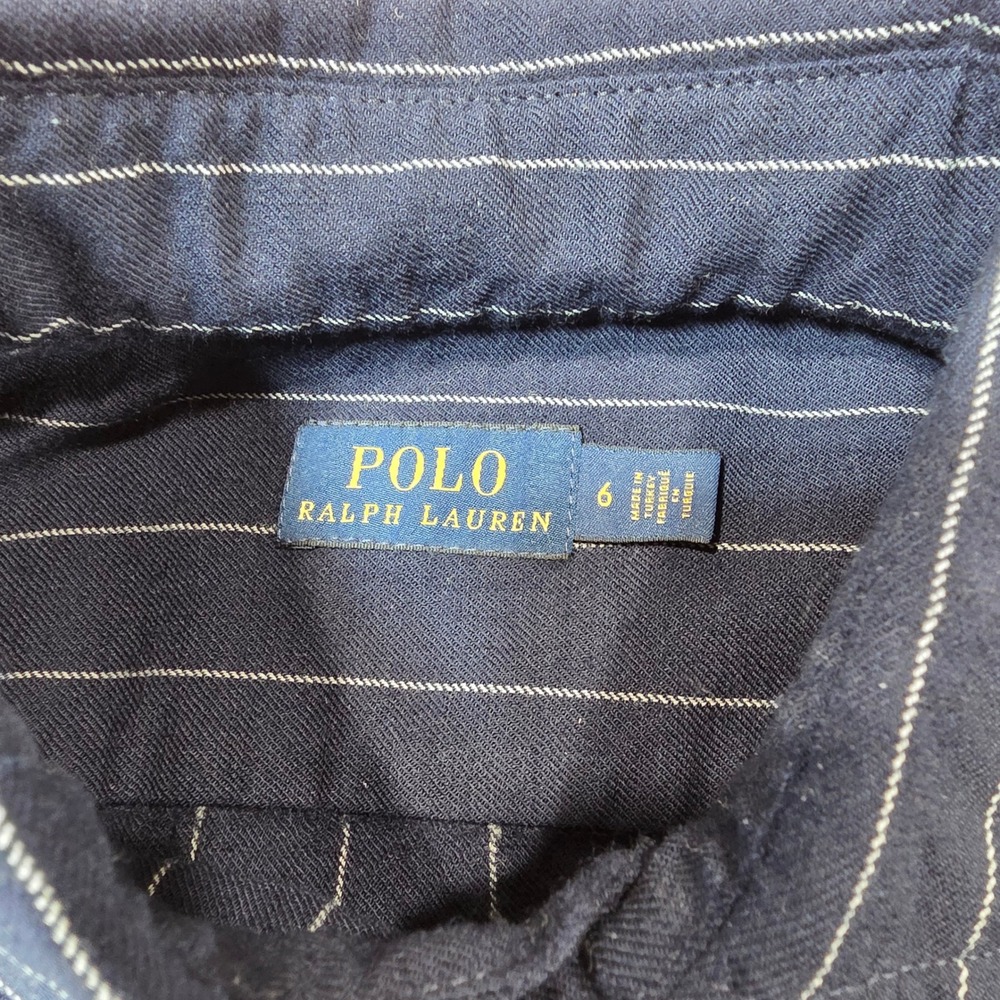 Polo Ralph Lauren Navy Blue Pinstripe Virgin Wool Blend Button Down Shirt Size 6 - Picture 3 of 16